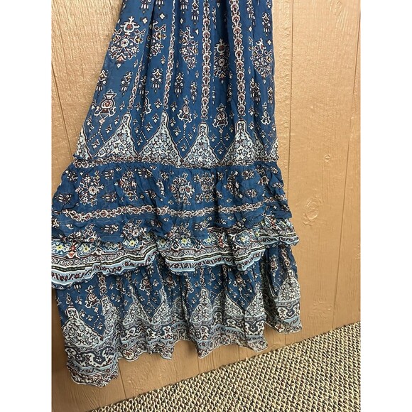 Anthropologie Sasha Ruffled Maxi Dress Size M Blue Paisley Print Halter Neck - Picture 3 of 8